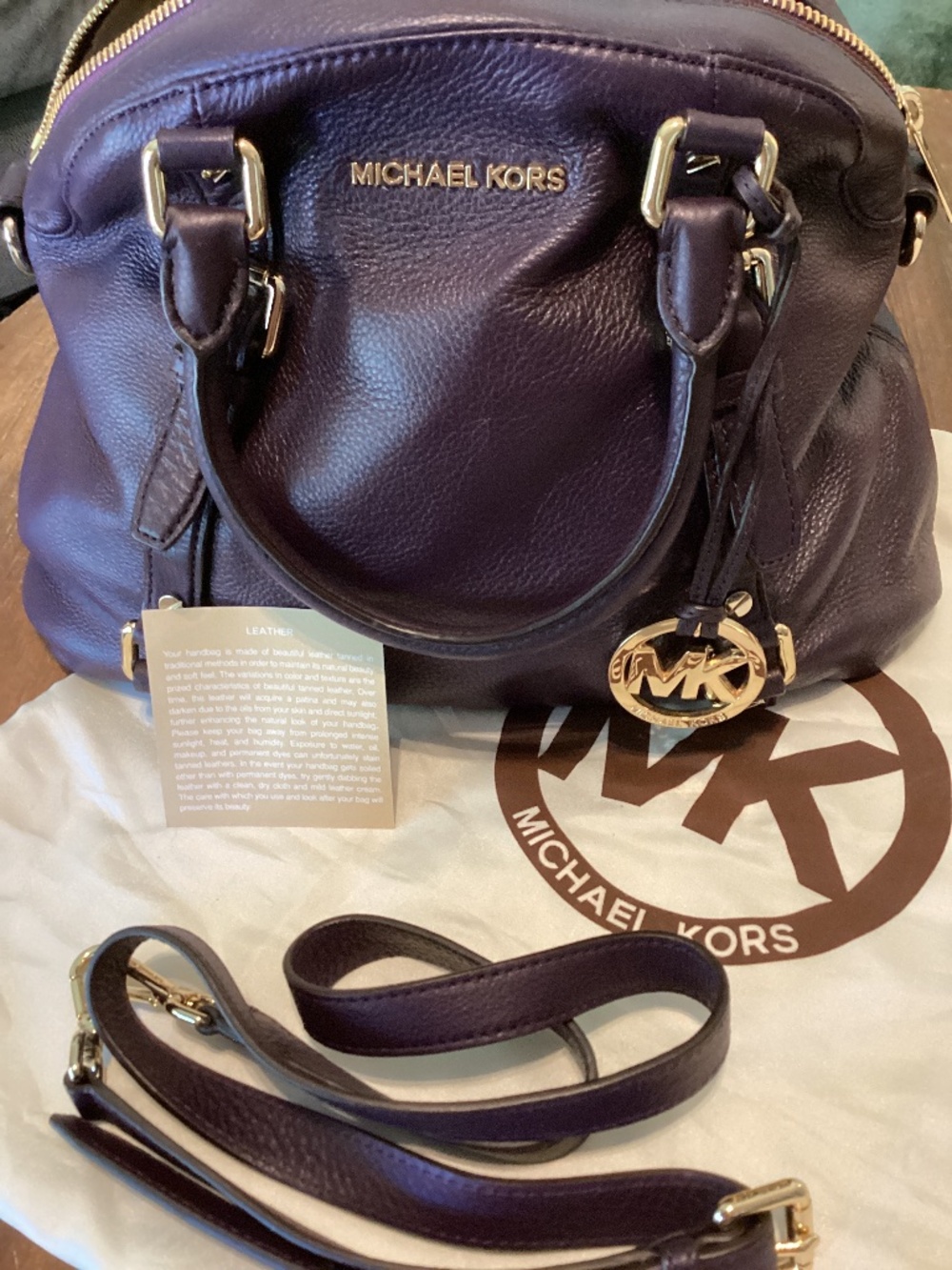 Michael Kors Bedford medium leather bowling satchel plum
